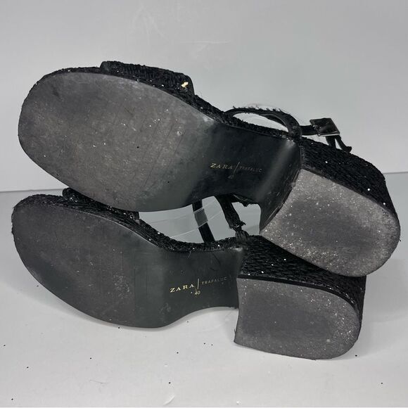 Zara Black Sparkle Block Heel Size 40 - Picture 4 of 8